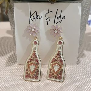 Pink Swarovski Crystal and Enamel Champagne Bottle Earrings